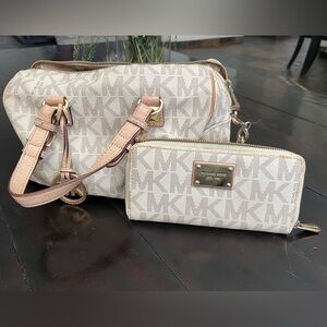 Michael Kors Cream Monogram Grayson Satchel and Matching Wallet